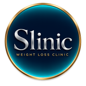 Slinic logo: online weight loss clinic of Brierfield Late Night Pharmacy, GPhC 1033729, checked by Dayo